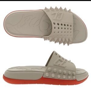Christian Louboutin Take It Easy Slides Grey Rubber Size 8 US Brand New w/ box